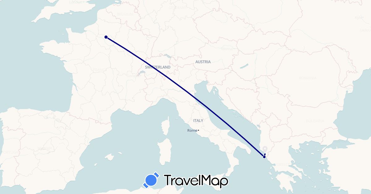 TravelMap itinerary: driving in Albania, France, Greece (Europe)