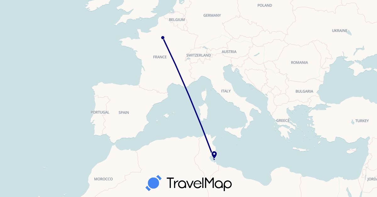 TravelMap itinerary: driving in France, Tunisia (Africa, Europe)