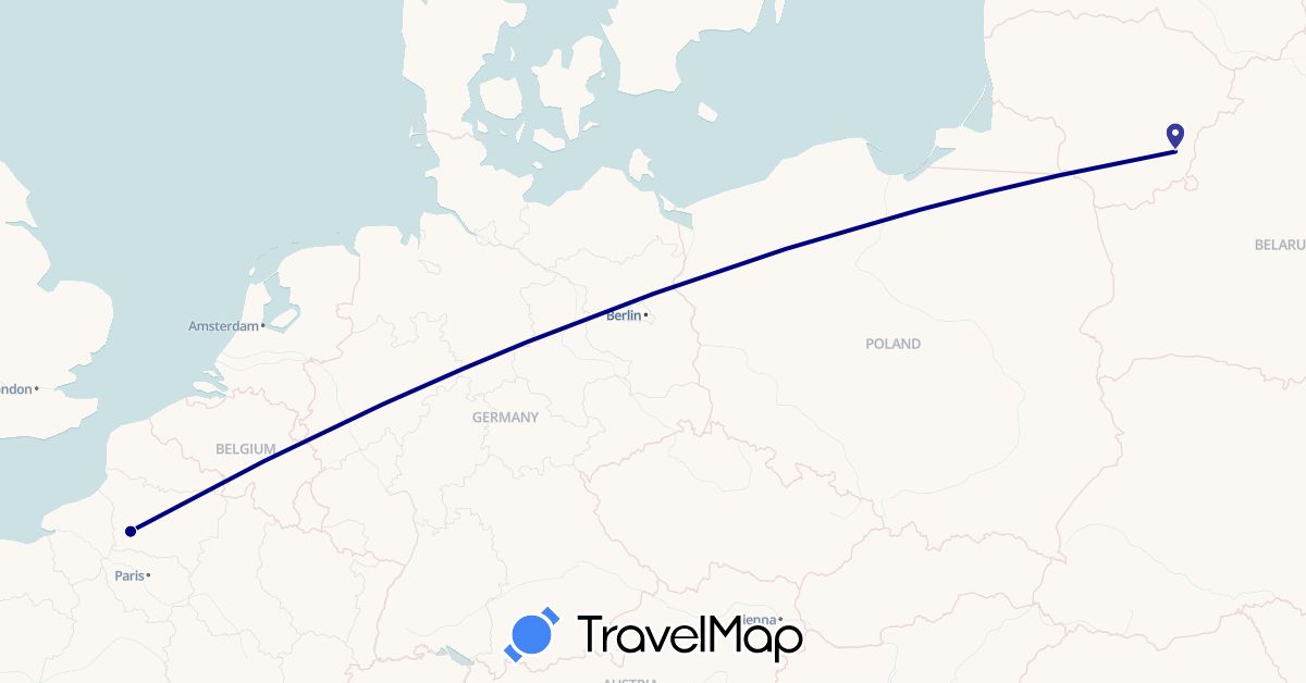 TravelMap itinerary: driving in France, Lithuania (Europe)